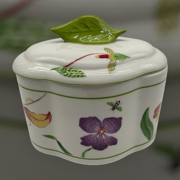 Lynn Chase Fantasia Decorated Covered Vanity Hand Painted Orchids and Butterfly - Picture 5 of 16